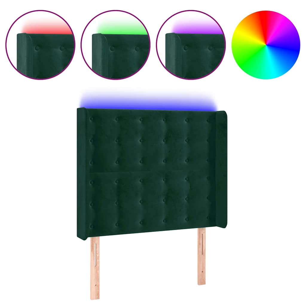 LED uzglavlje tamnozeleno 103x16x118/128 cm baršunasto
