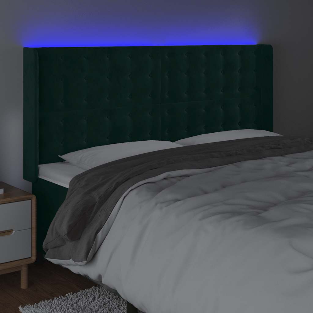 LED uzglavlje tamnozeleno 183 x 16 x 118/128 cm baršunasto