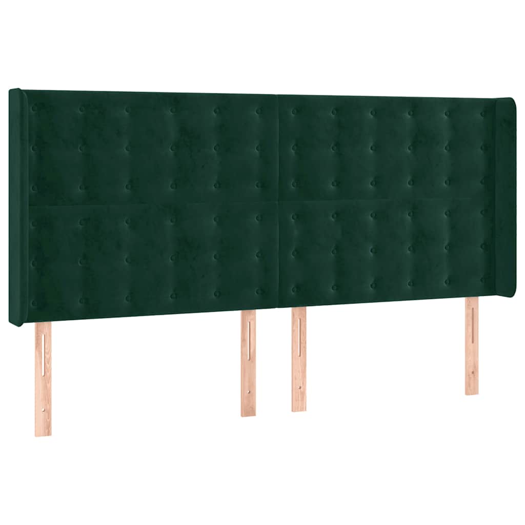 LED uzglavlje tamnozeleno 203 x 16 x 118/128 cm baršunasto