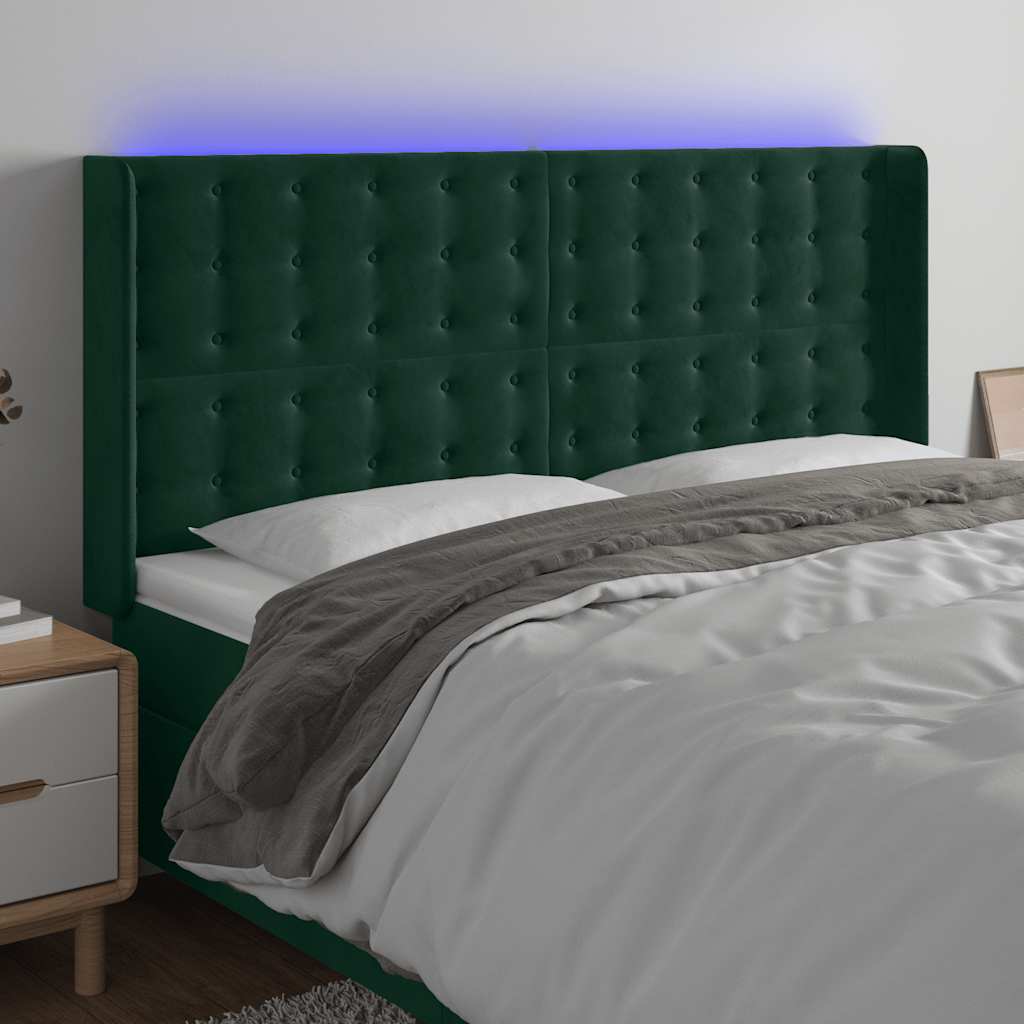LED uzglavlje tamnozeleno 203 x 16 x 118/128 cm baršunasto