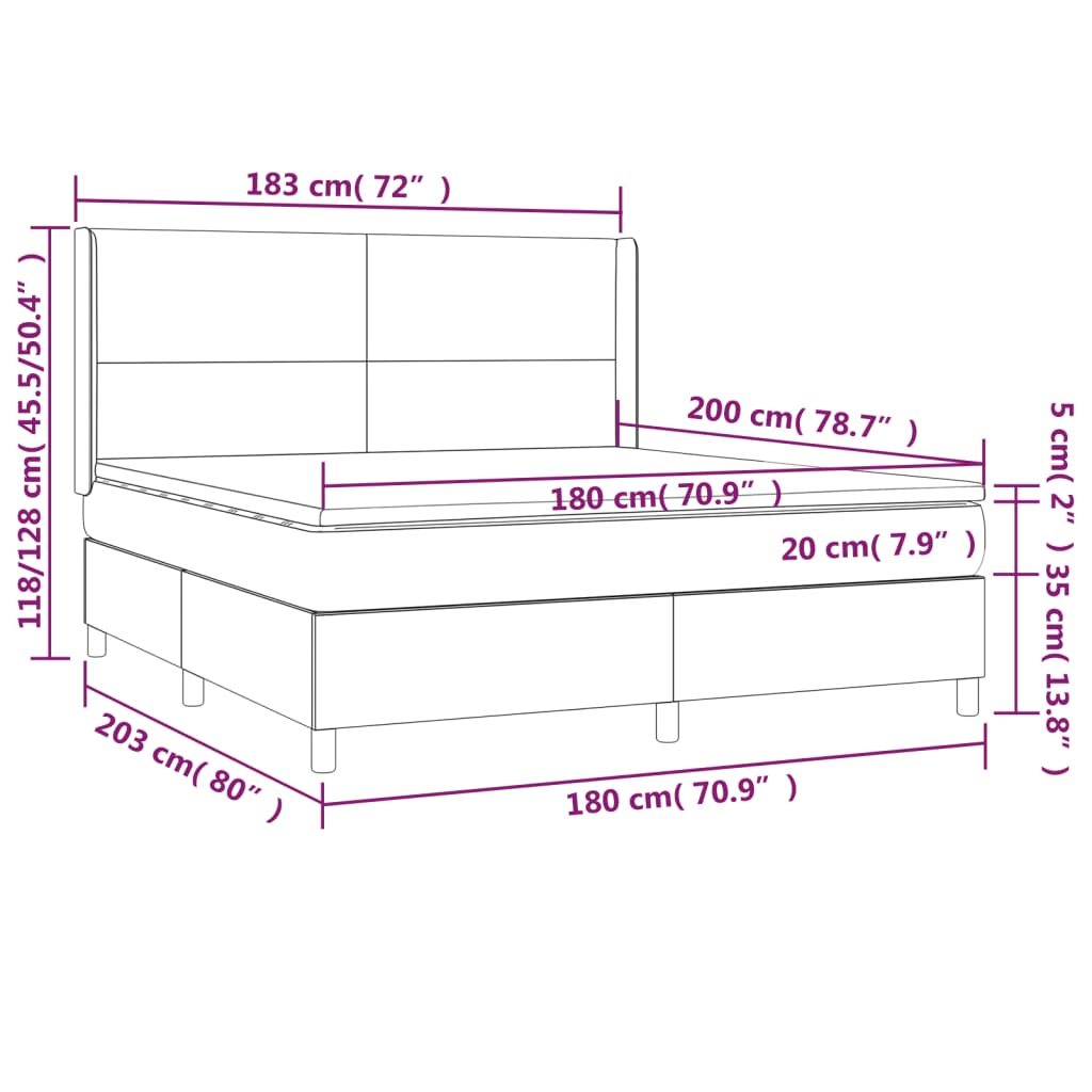 Krevet box spring s madracem LED svjetlosivi 180x200 cm tkanina