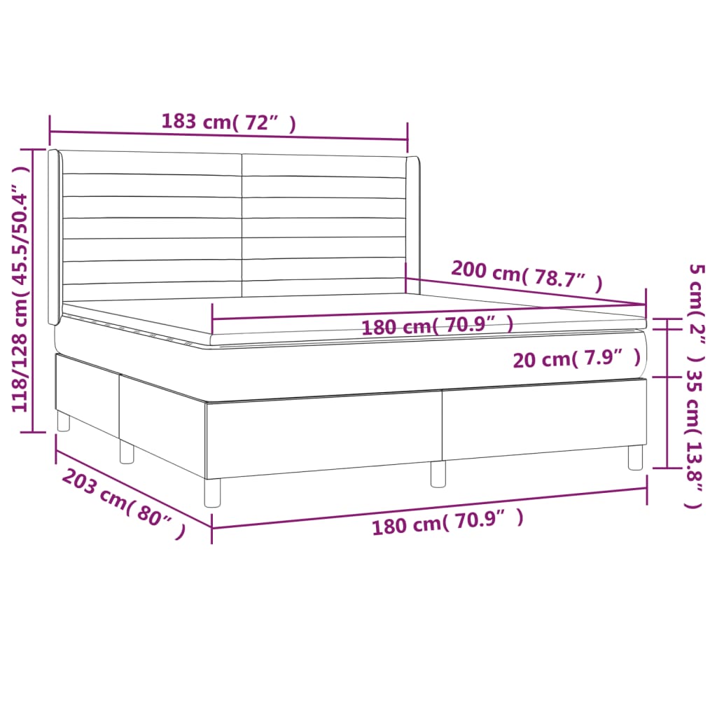 Krevet box spring s madracem LED svjetlosivi 180x200 cm tkanina