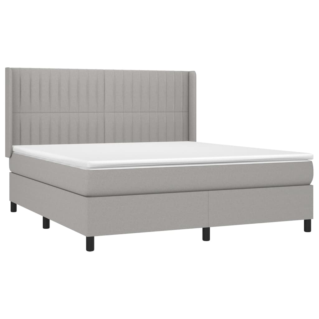 Krevet box spring s madracem LED svjetlosivi 180x200 cm tkanina