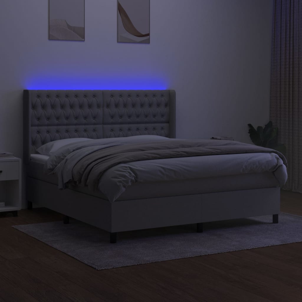 Krevet box spring s madracem LED svjetlosivi 180x200 cm tkanina