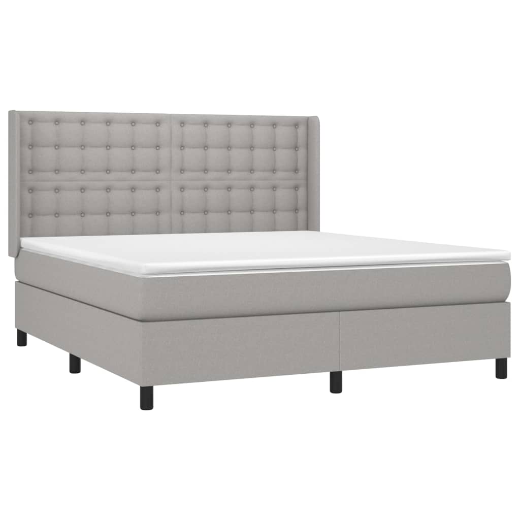Krevet box spring s madracem LED svjetlosivi 180x200 cm tkanina