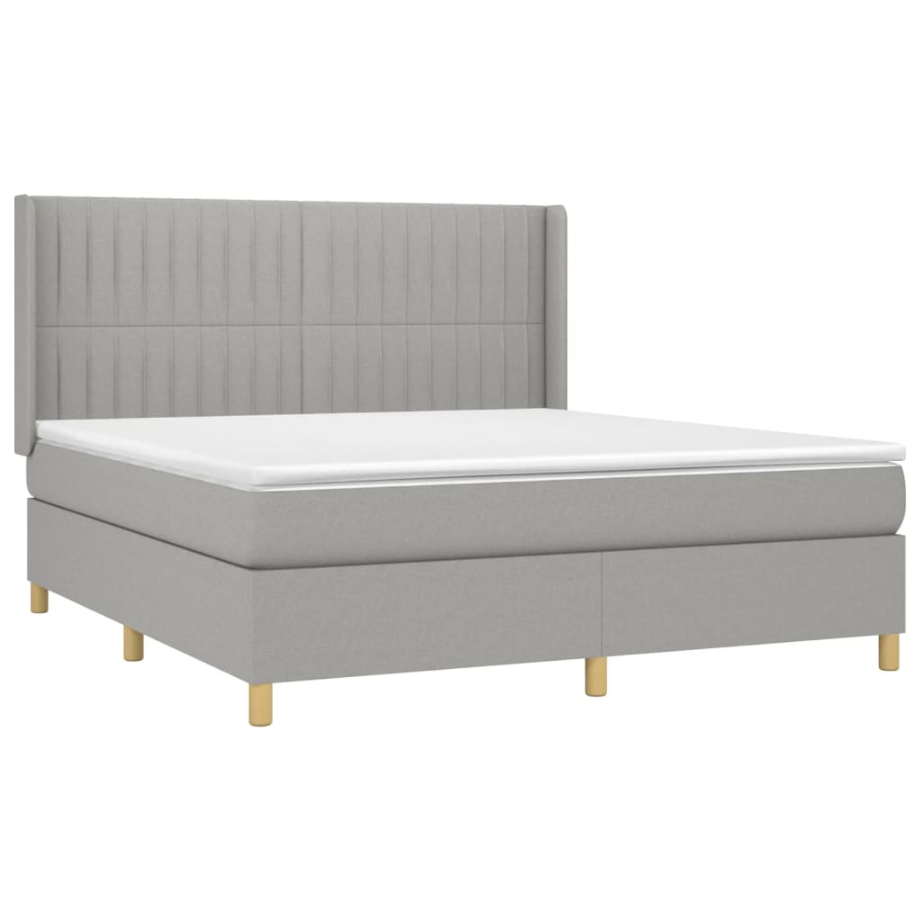 Krevet box spring s madracem LED svjetlosivi 180x200 cm tkanina