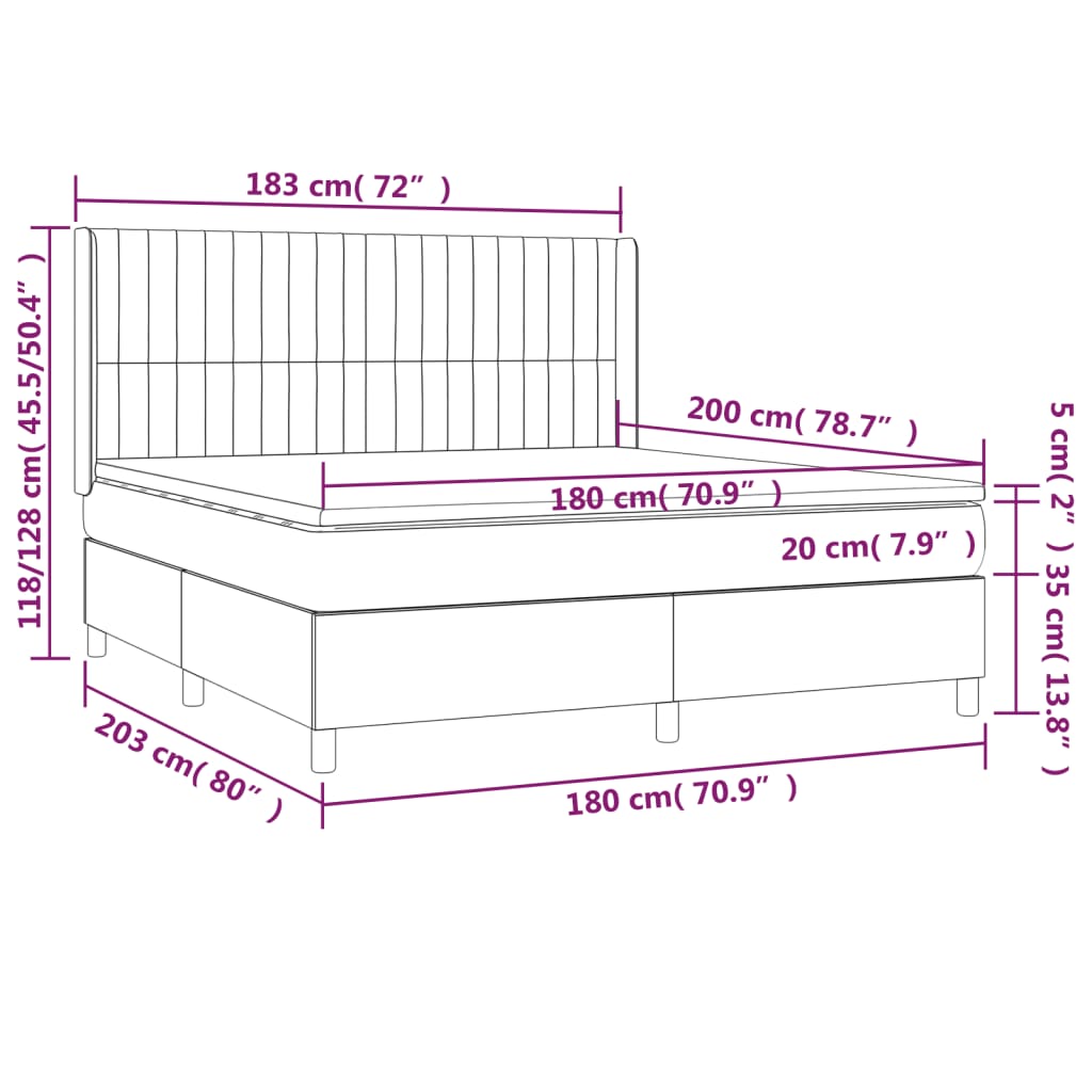 Krevet box spring s madracem LED svjetlosivi 180x200 cm tkanina