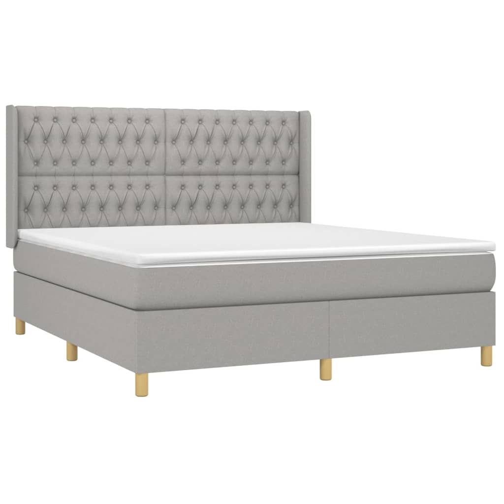 Krevet box spring s madracem LED svjetlosivi 180x200 cm tkanina