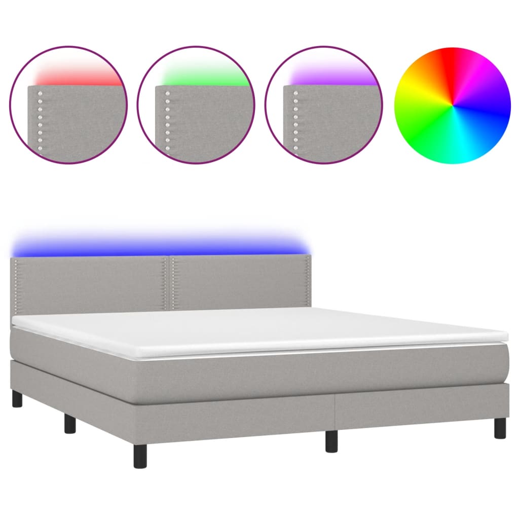 Krevet box spring s madracem LED svjetlosivi 180x200 cm tkanina
