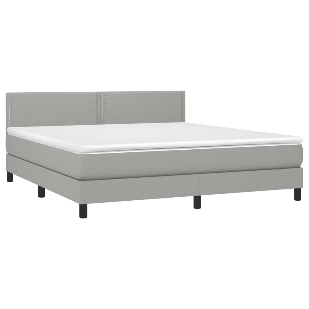 Krevet box spring s madracem LED svjetlosivi 180x200 cm tkanina