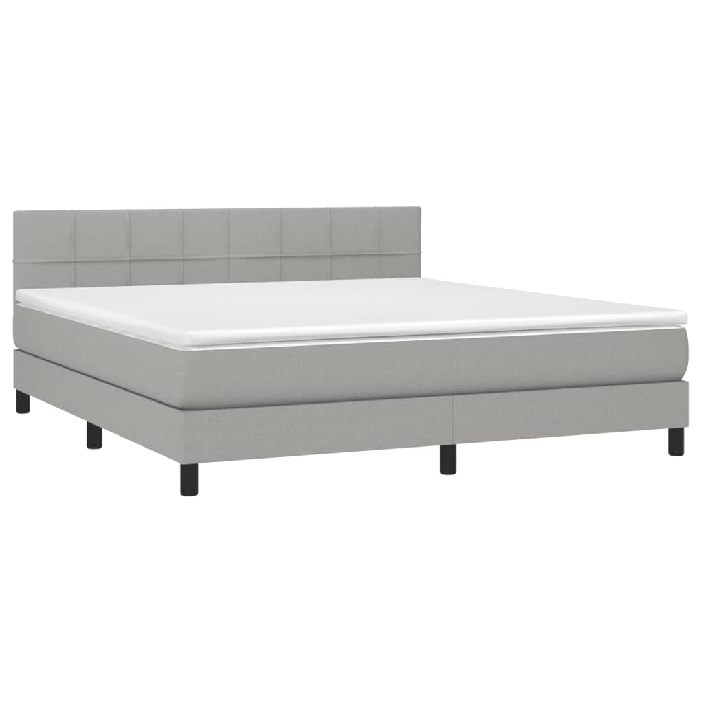 Krevet box spring s madracem LED svjetlosivi 180x200 cm tkanina