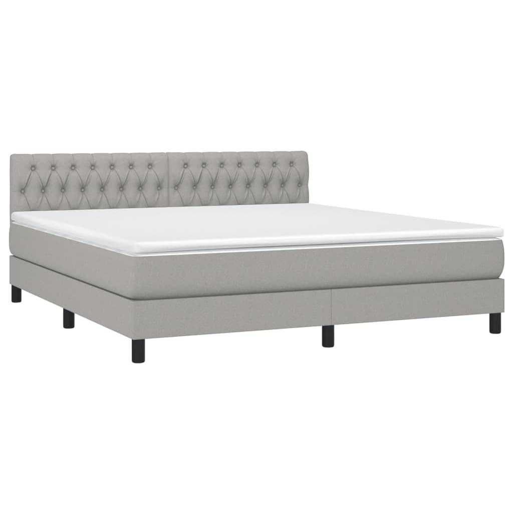 Krevet box spring s madracem LED svjetlosivi 180x200 cm tkanina