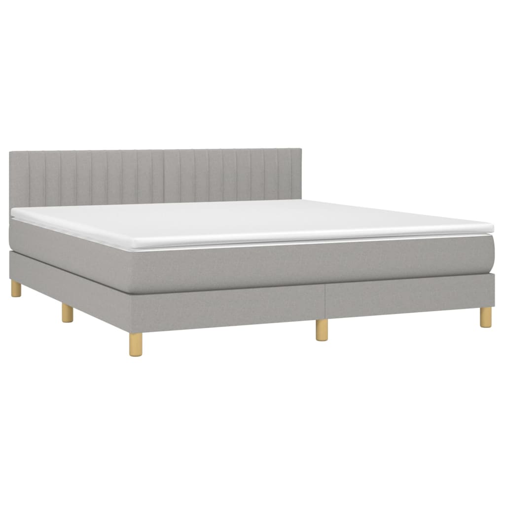 Krevet box spring s madracem LED svjetlosivi 180x200 cm tkanina