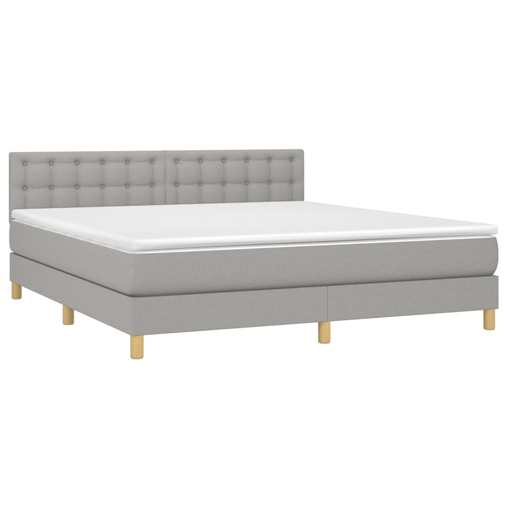 Krevet box spring s madracem LED svjetlosivi 180x200 cm tkanina