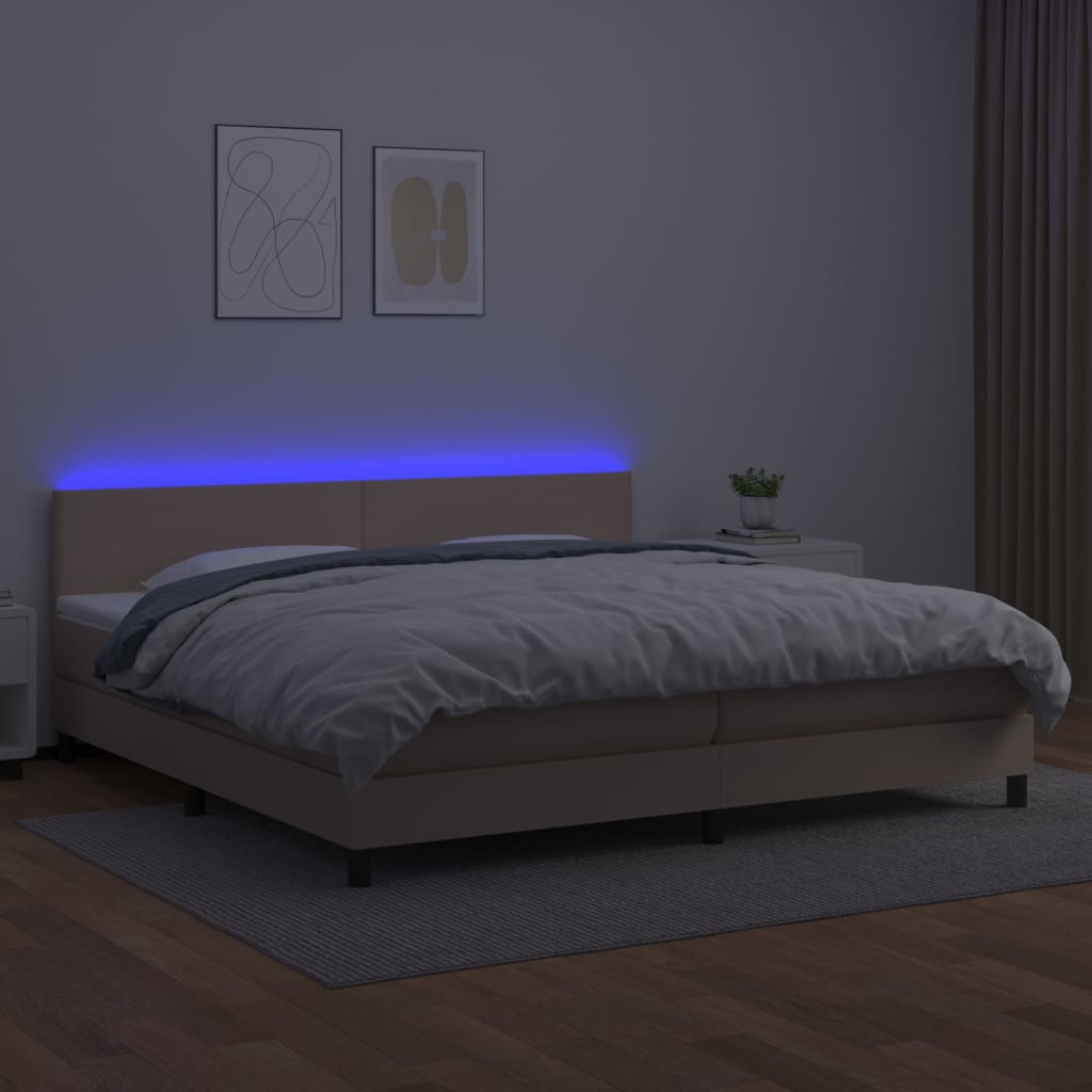 Krevet box spring madrac LED cappuccino 200x200cm umjetna koža