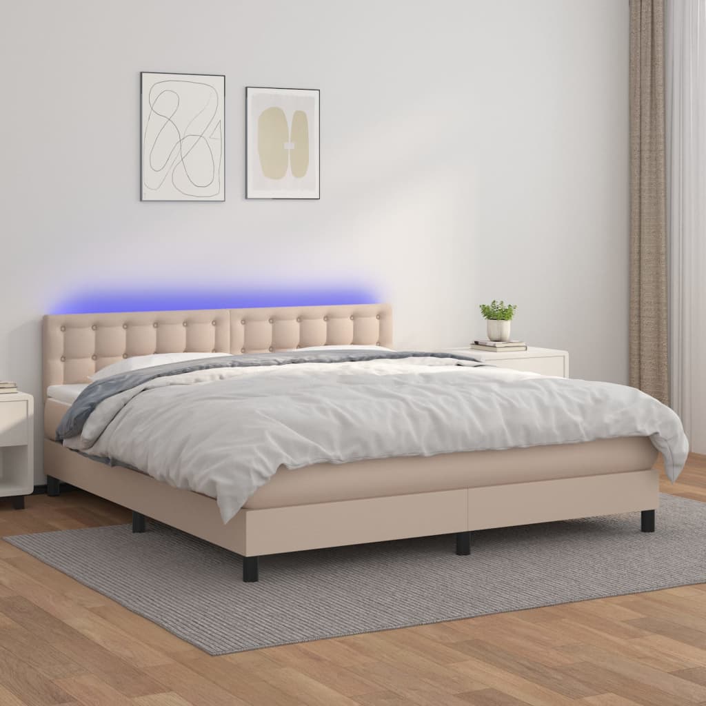 Krevet box spring madrac LED cappuccino 180x200cm umjetna koža