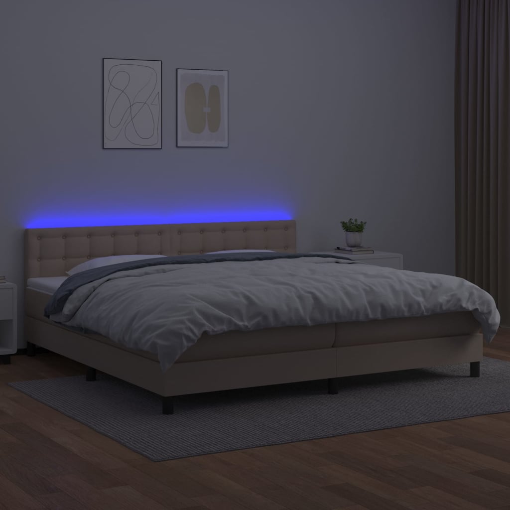 Krevet box spring madrac LED cappuccino 200x200cm umjetna koža