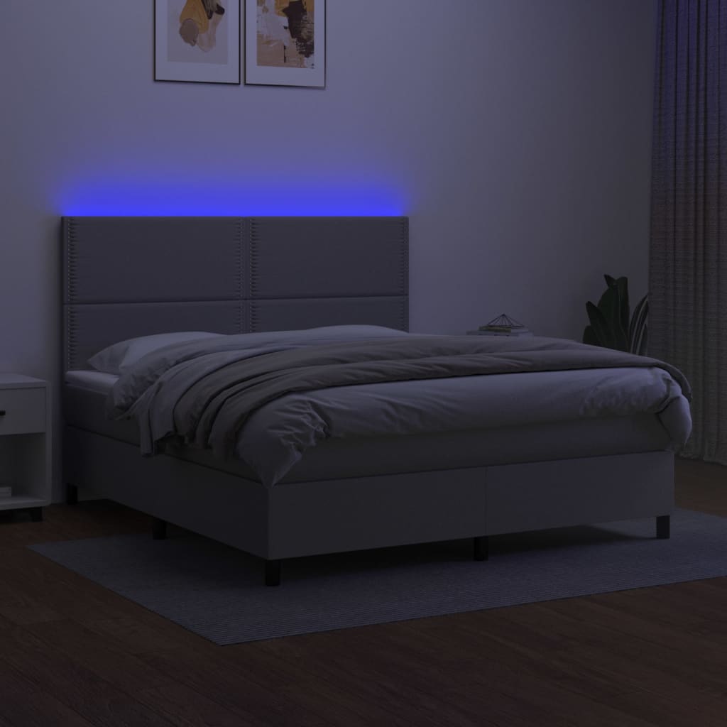 Krevet box spring s madracem LED svjetlosivi 180x200 cm tkanina
