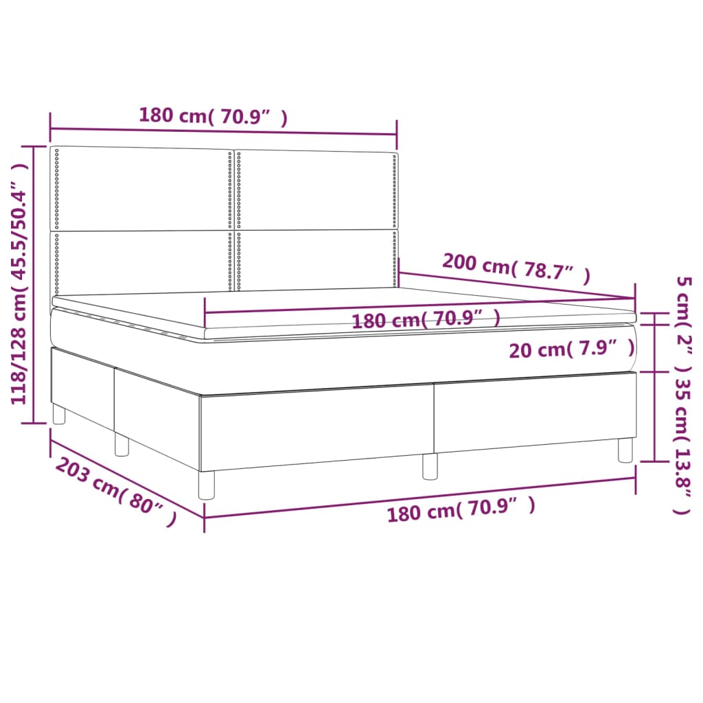 Krevet box spring s madracem LED svjetlosivi 180x200 cm tkanina