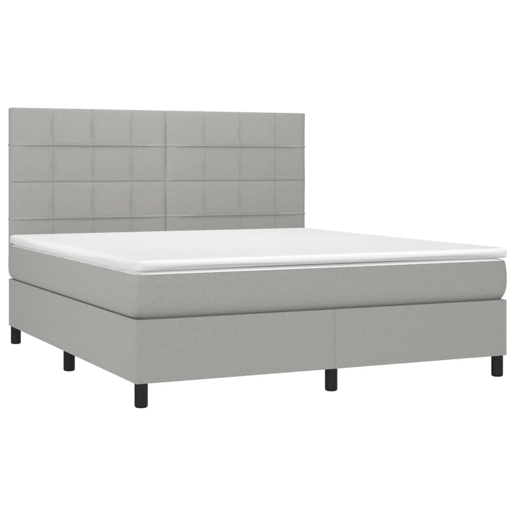Krevet box spring s madracem LED svjetlosivi 180x200 cm tkanina