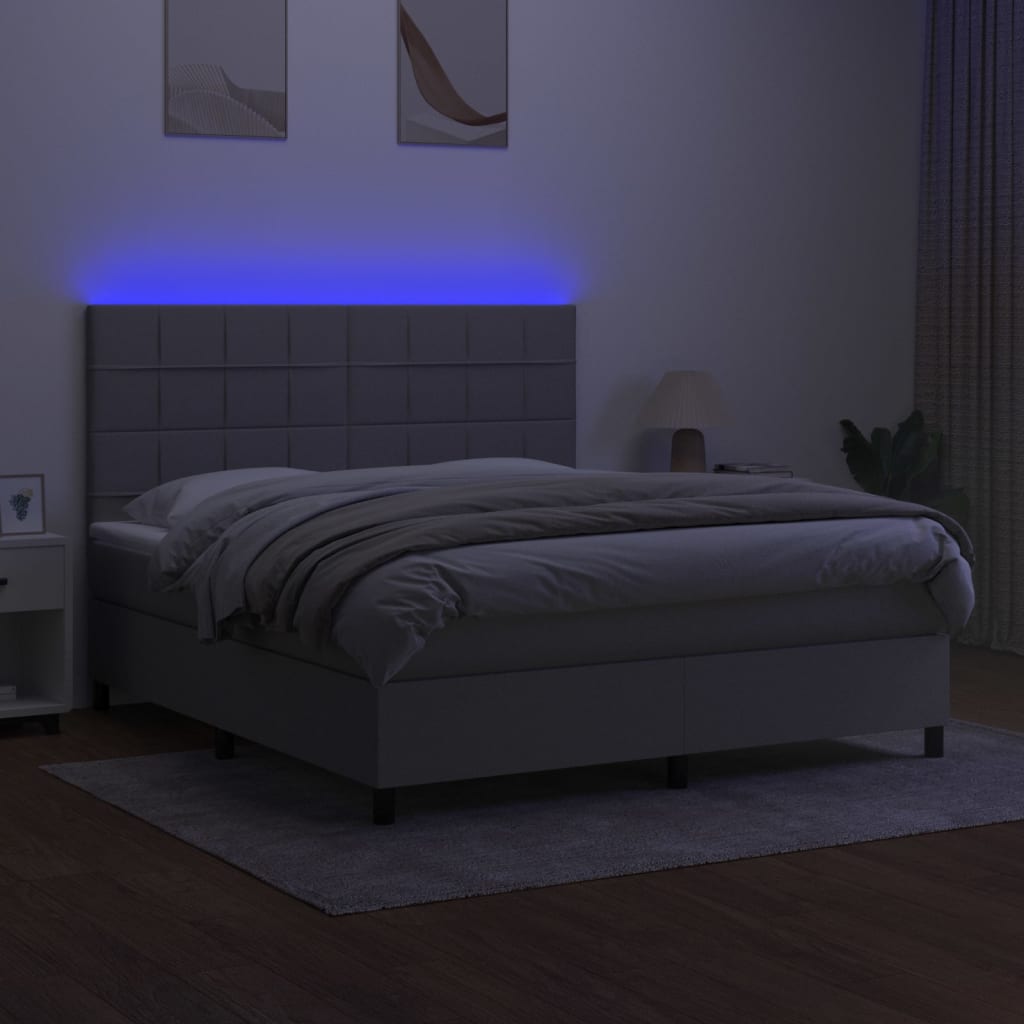 Krevet box spring s madracem LED svjetlosivi 180x200 cm tkanina