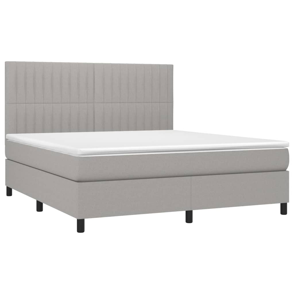 Krevet box spring s madracem LED svjetlosivi 180x200 cm tkanina