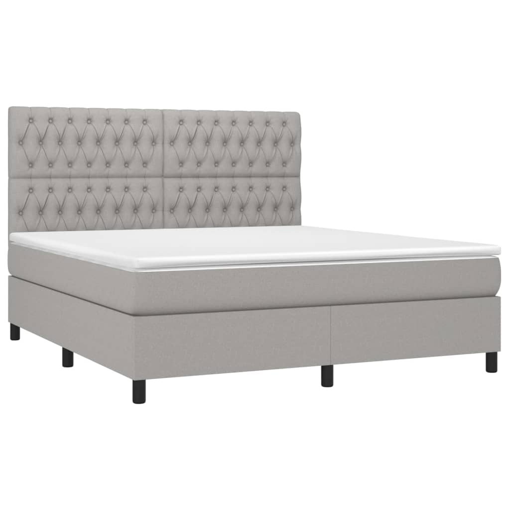 Krevet box spring s madracem LED svjetlosivi 180x200 cm tkanina