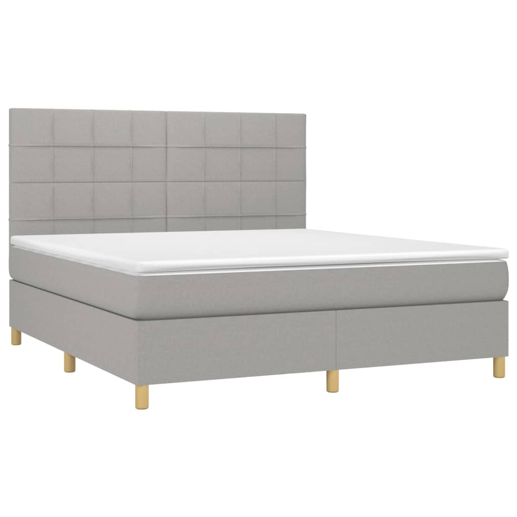 Krevet box spring s madracem LED svjetlosivi 180x200 cm tkanina
