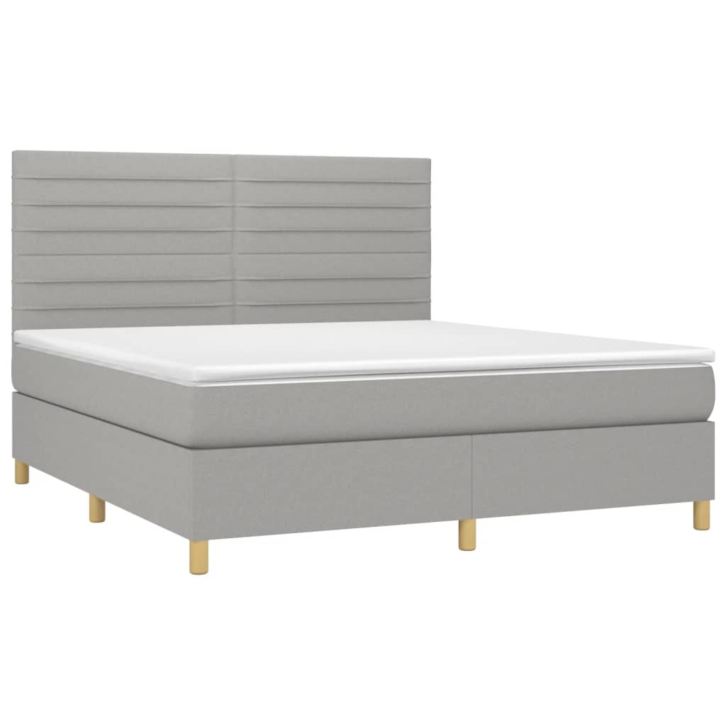 Krevet box spring s madracem LED svjetlosivi 180x200 cm tkanina
