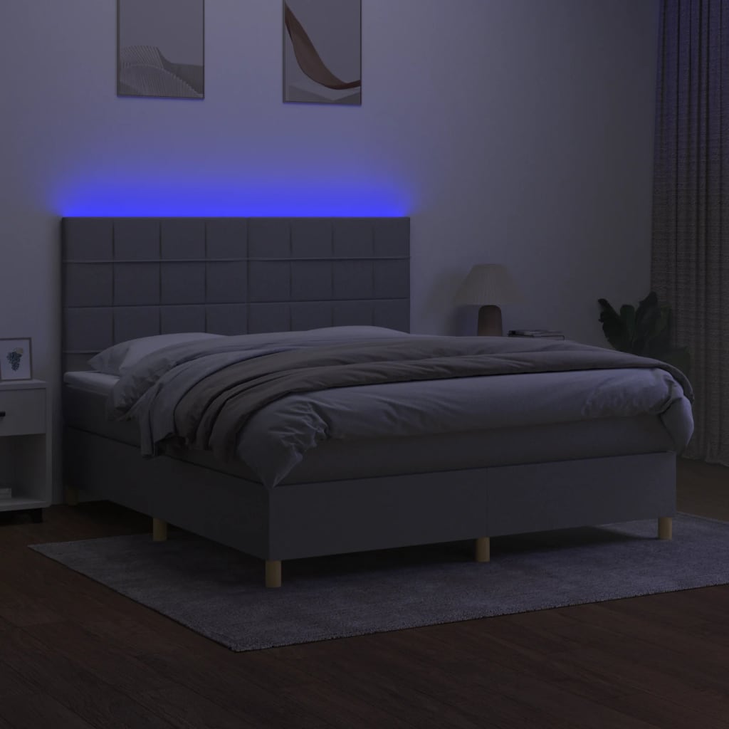 Krevet box spring s madracem LED svjetlosivi 180x200 cm tkanina