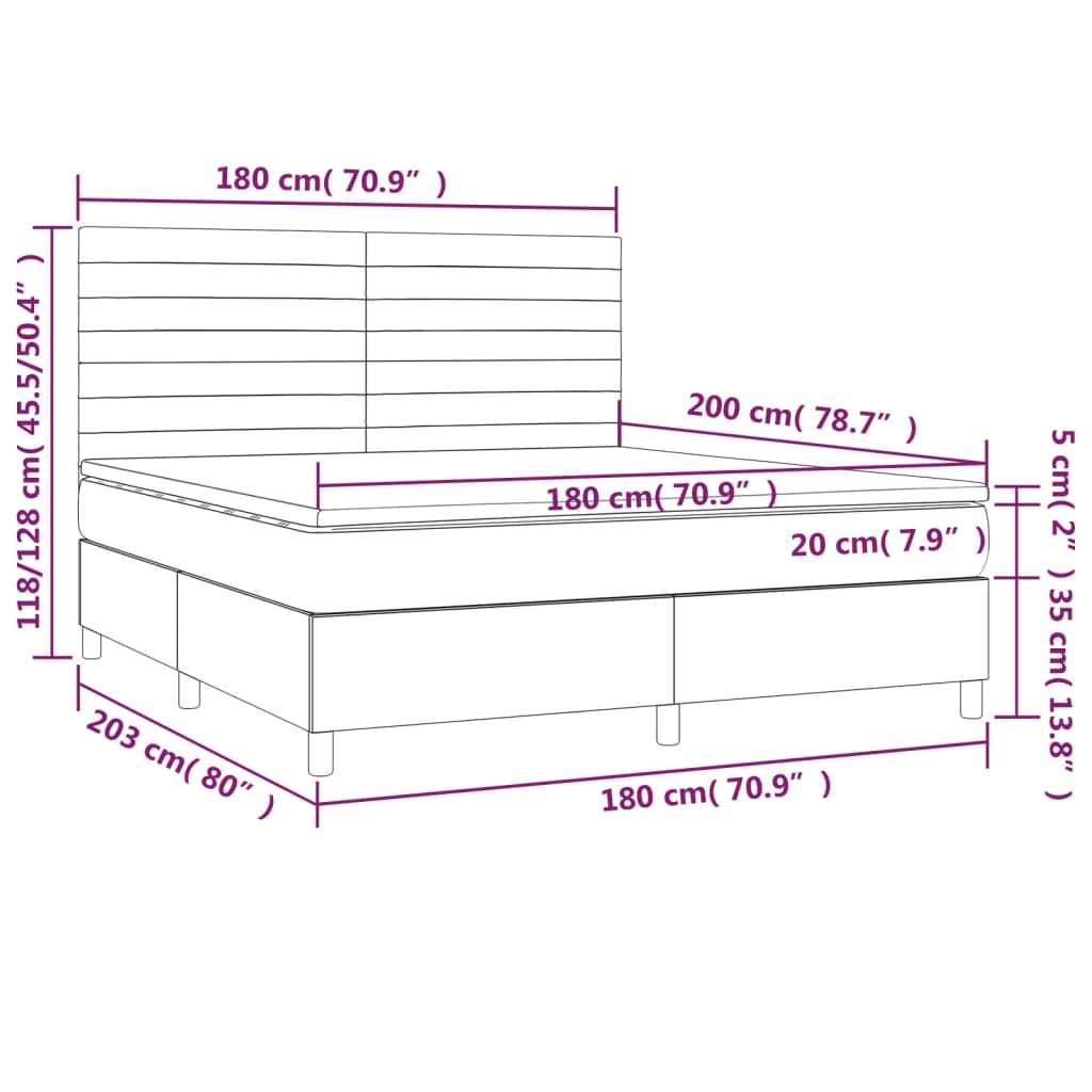 Krevet box spring s madracem LED svjetlosivi 180x200 cm tkanina