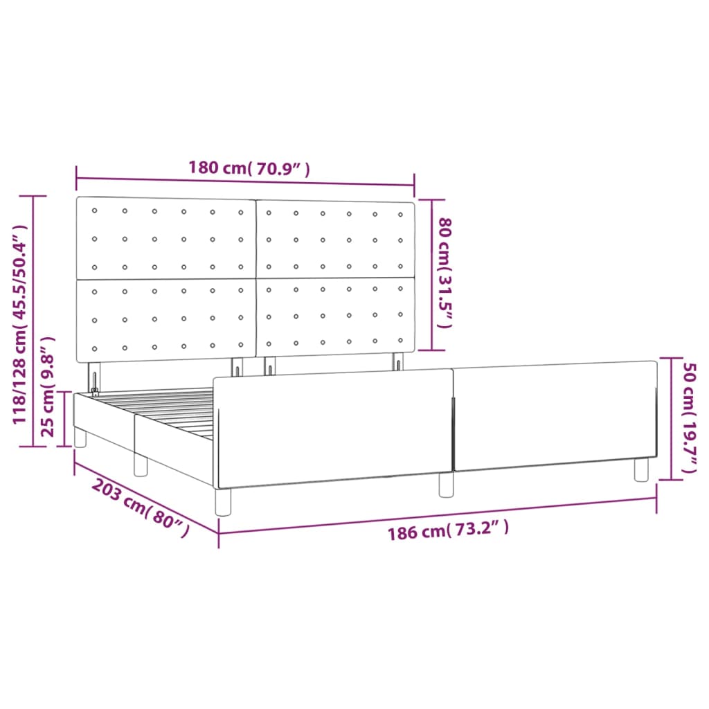 Okvir za krevet s uzglavljem sivi 180x200 cm od umjetne kože