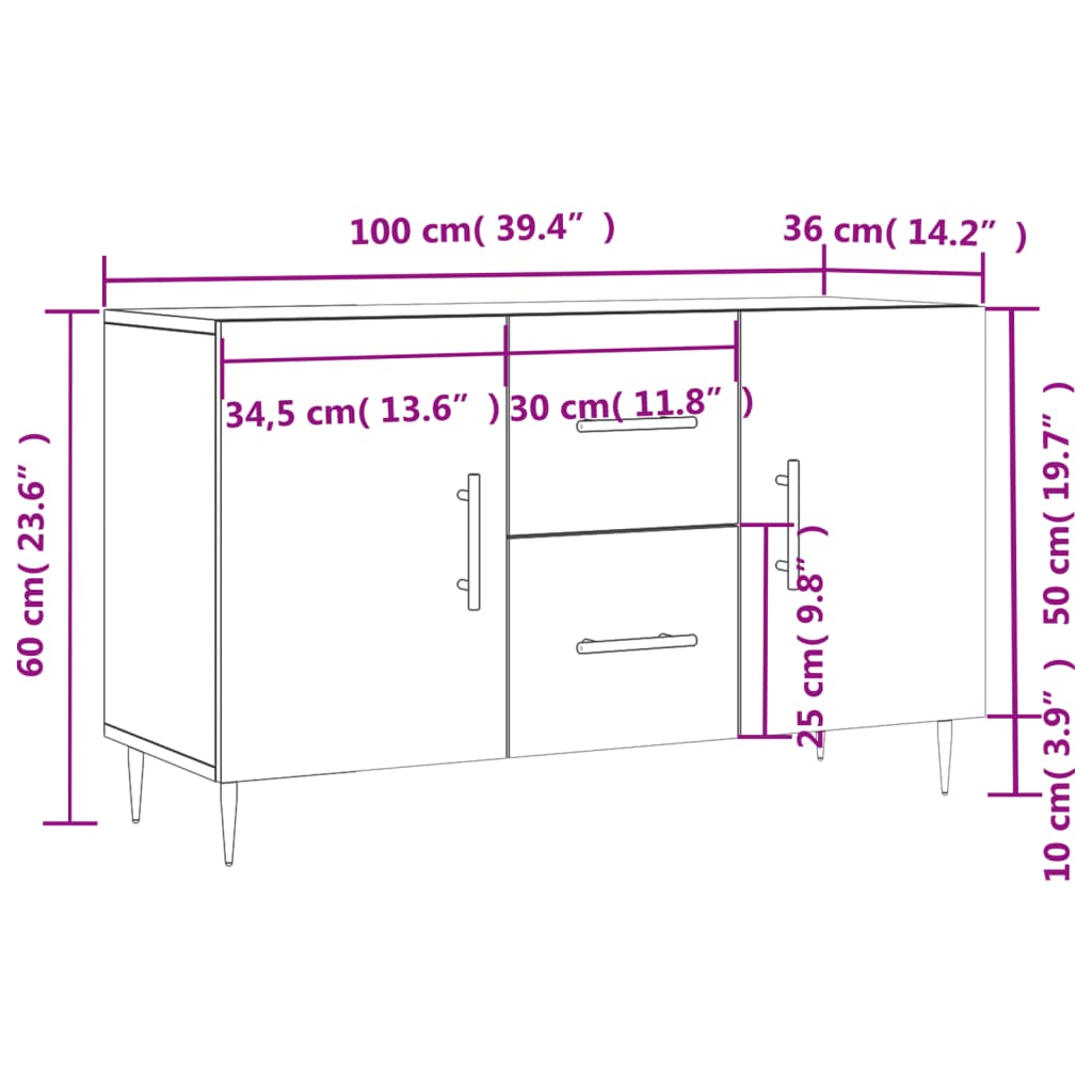 Komoda sjajna bijela 100x36x60 cm od konstruiranog drva