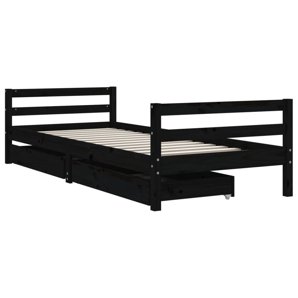 Okvir dječjeg kreveta s ladicama crni 80 x 200 cm od borovine
