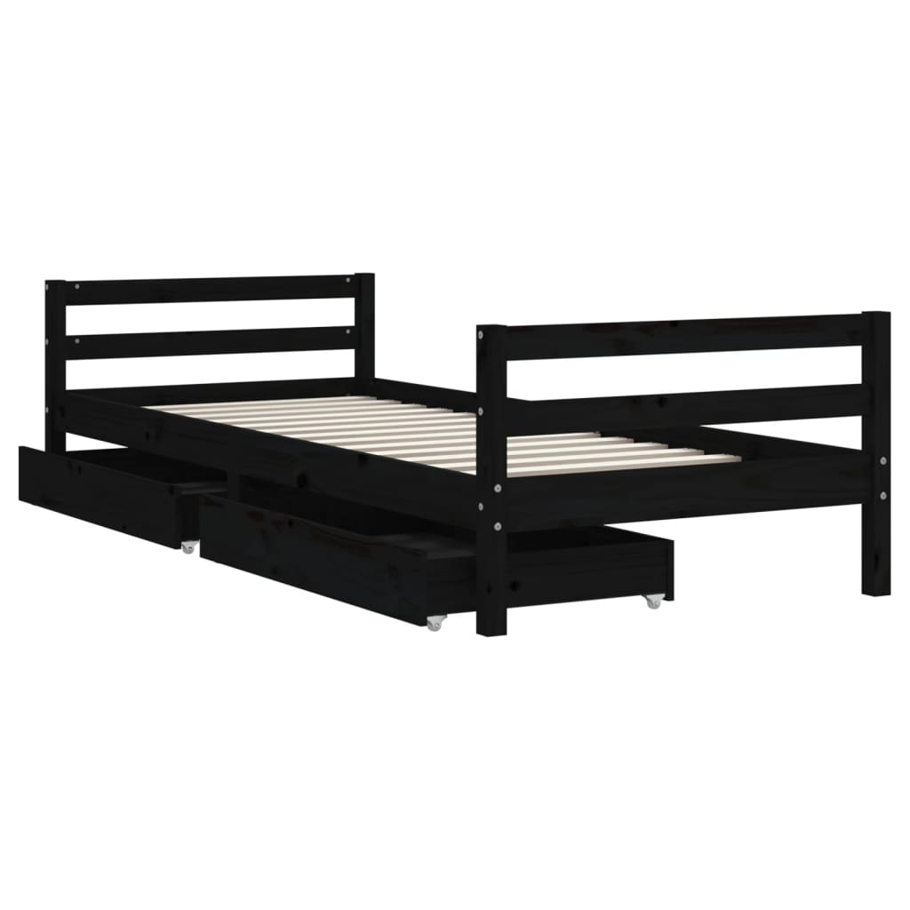 Okvir dječjeg kreveta s ladicama crni 80 x 200 cm od borovine
