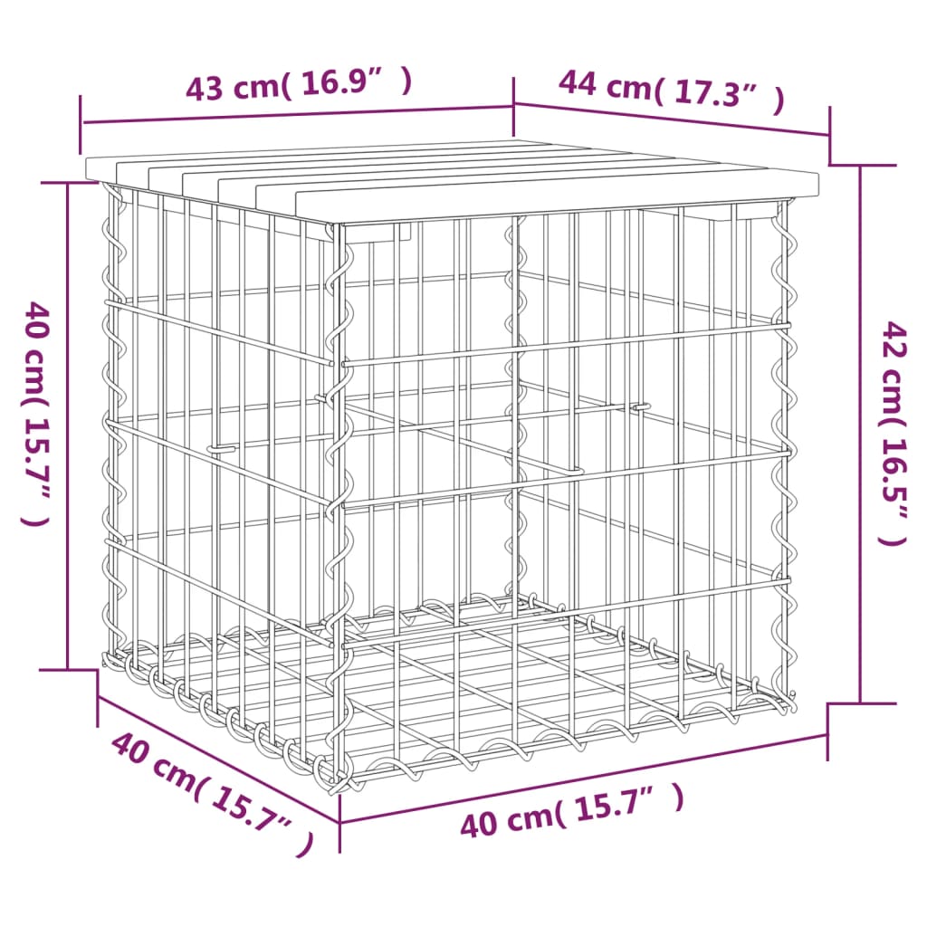 Vrtna klupa s gabionskim dizajnom 43x44x42 cm masivna borovina