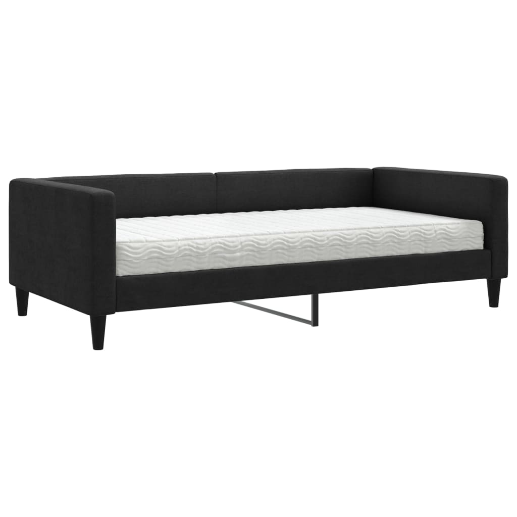 Dnevni krevet s madracem crni 100 x 200 cm od tkanine