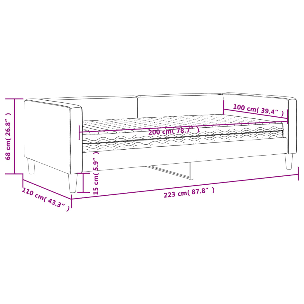 Dnevni krevet s madracem crni 100 x 200 cm od tkanine
