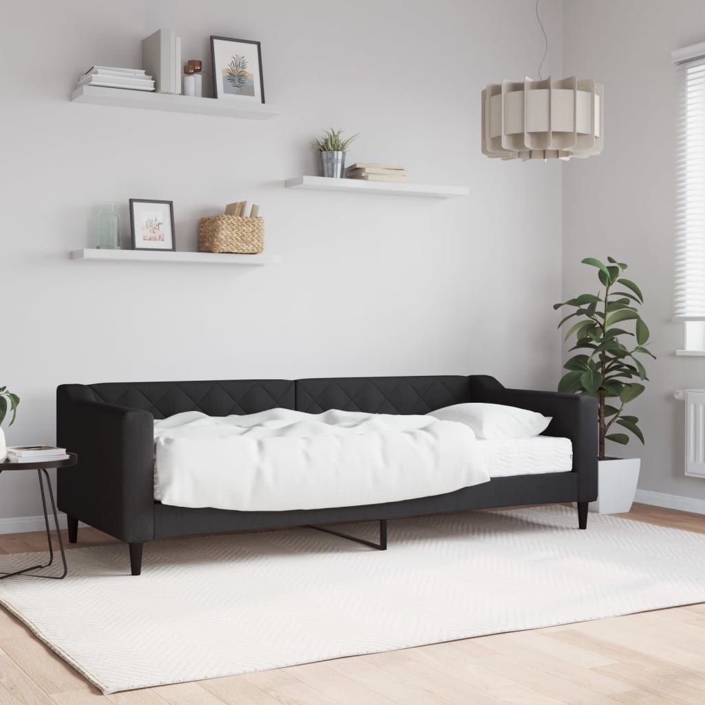Dnevni krevet s madracem crni 80 x 200 cm od tkanine