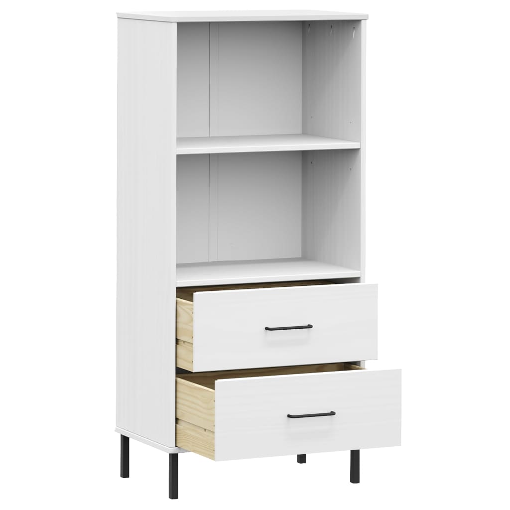 Regal knjige s 2 ladice bijeli 60x35x128,5 cm masivno drvo OSLO