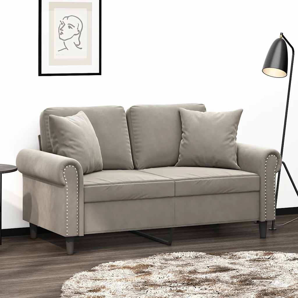 Dvosjed s jastucima svjetlosivi 120 cm baršunasti