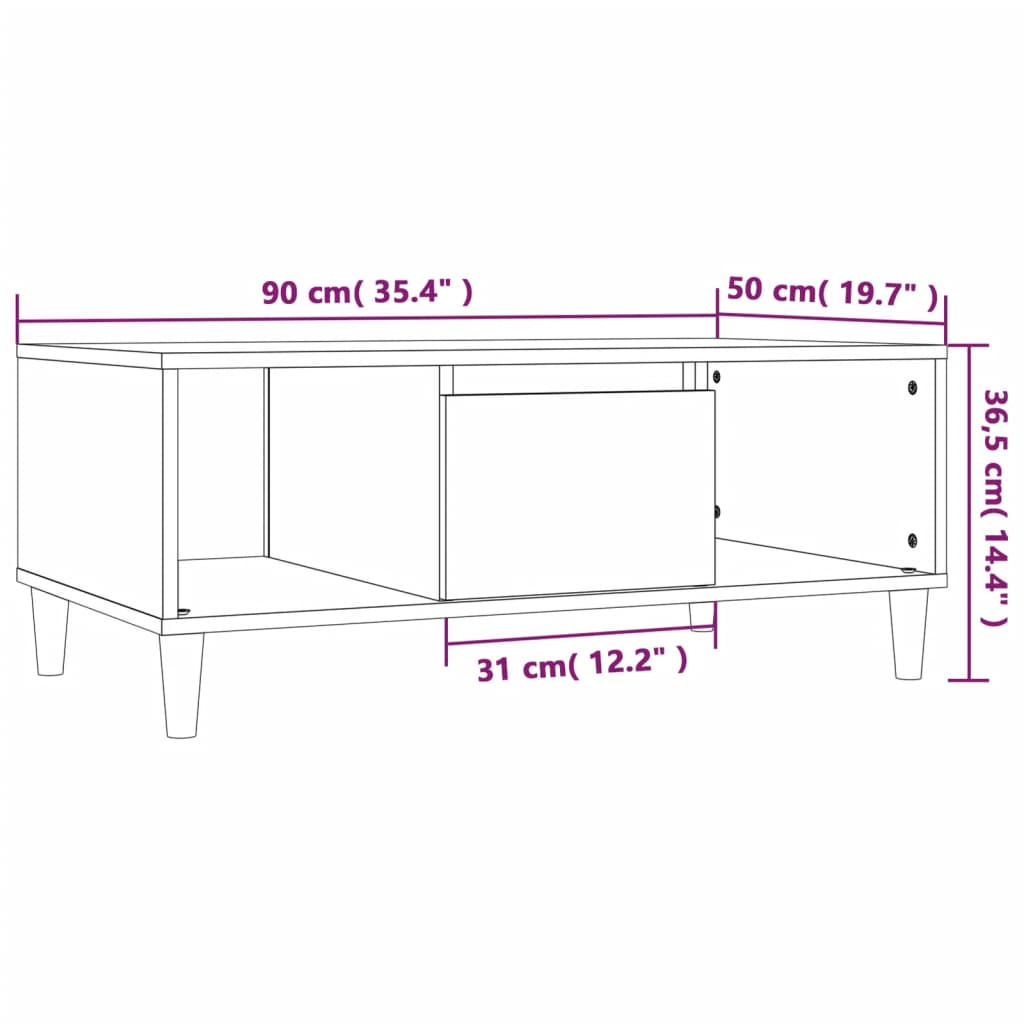 Stolić za kavu smeđi hrast 90x50x36,5 cm konstruirano drvo