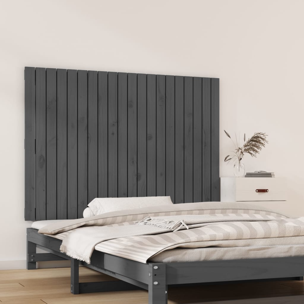 Zidno uzglavlje sivo 127,5x3x90 cm od masivne borovine