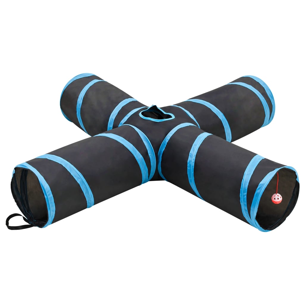Mačji tunel 4-smjerni crno-plavi 132 cm poliester