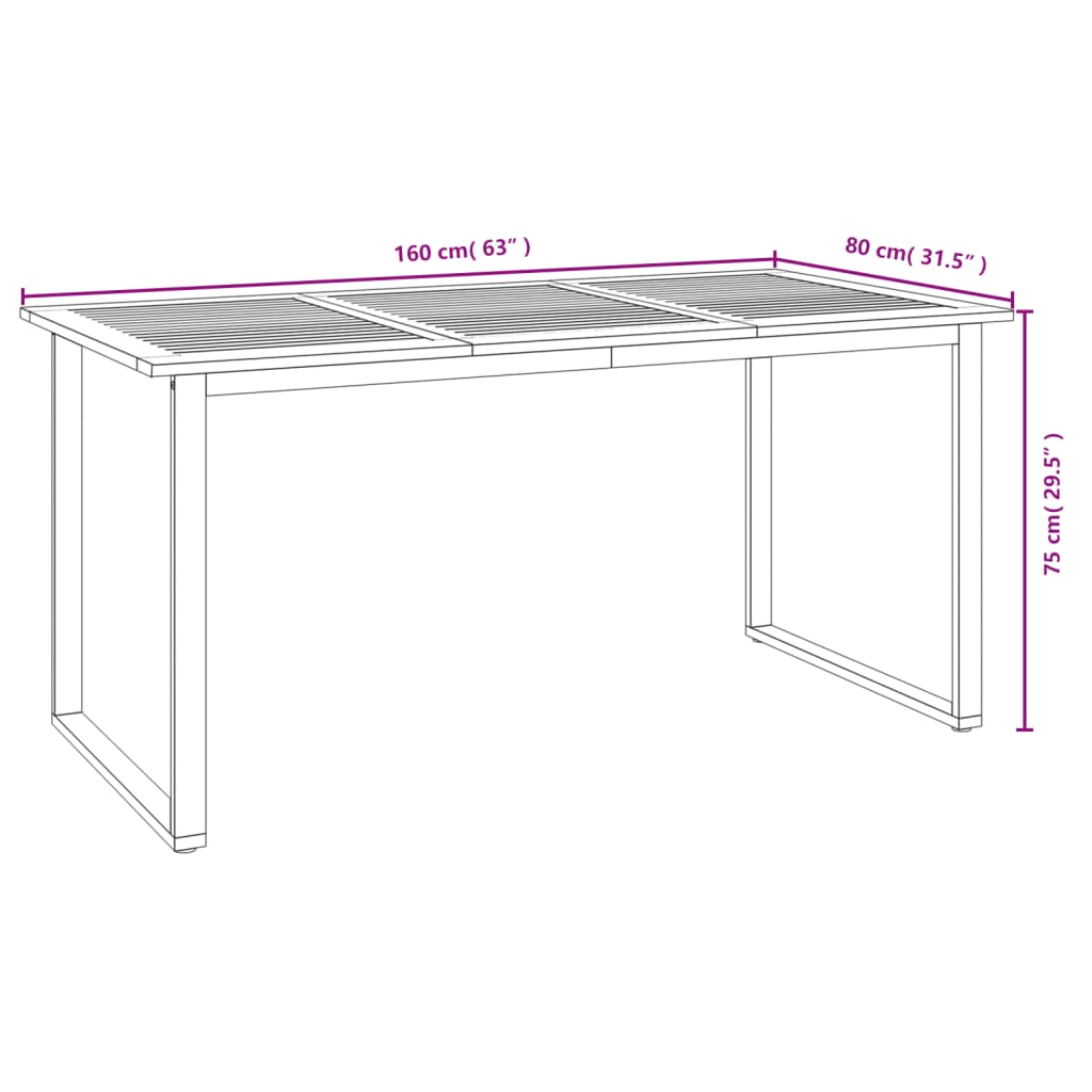 Vrtni stol s U-nogama 160 x 80 x 75 cm od masivnog drva bagrema