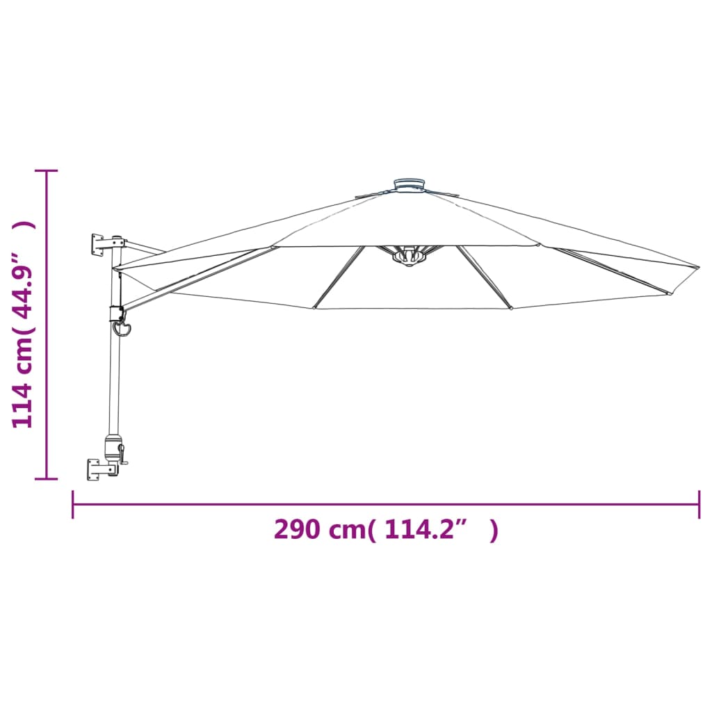 Zidni suncobran s LED svjetlima žuti 290 cm