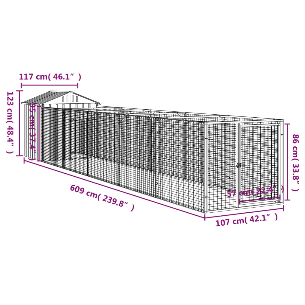 Kućica za pse s krovom antracit 117x609x123 cm pocinčani čelik