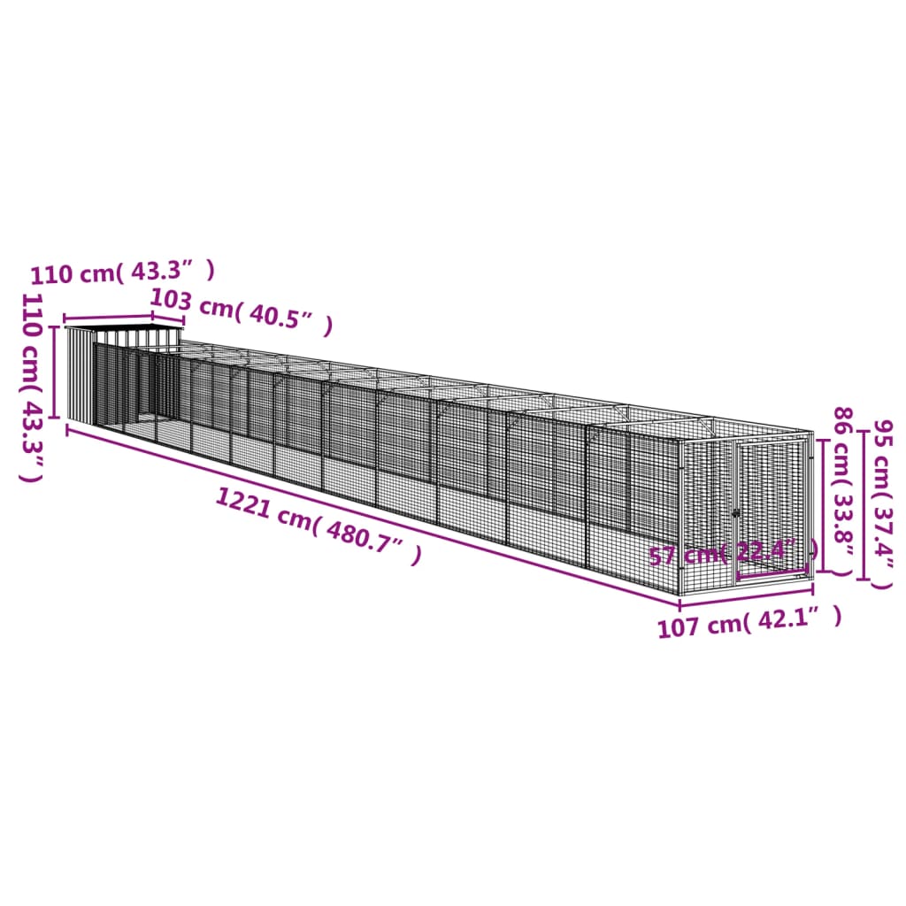 Kućica za pse s igralištem antracit 110 x 1221 x 110 cm čelična