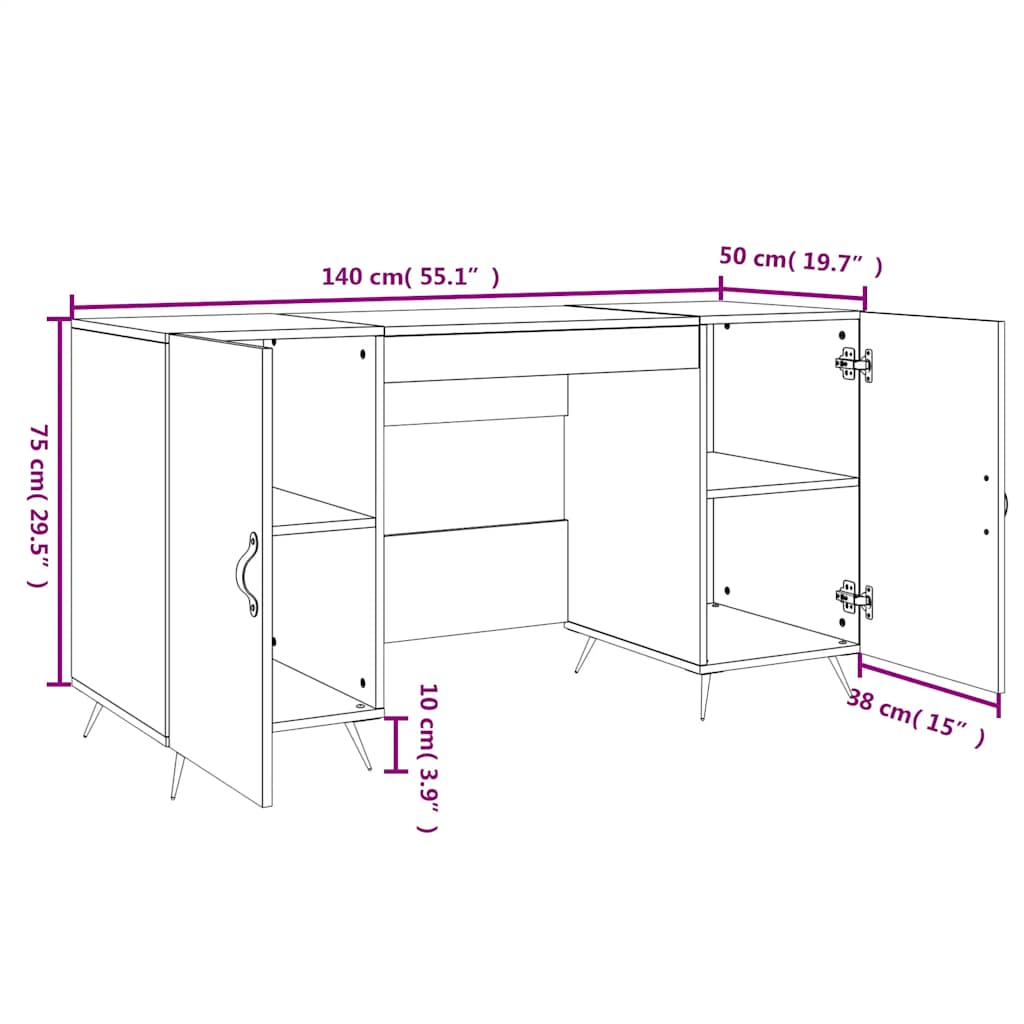 Radni stol visoki sjaj bijeli 140x50x75 cm konstruirano drvo