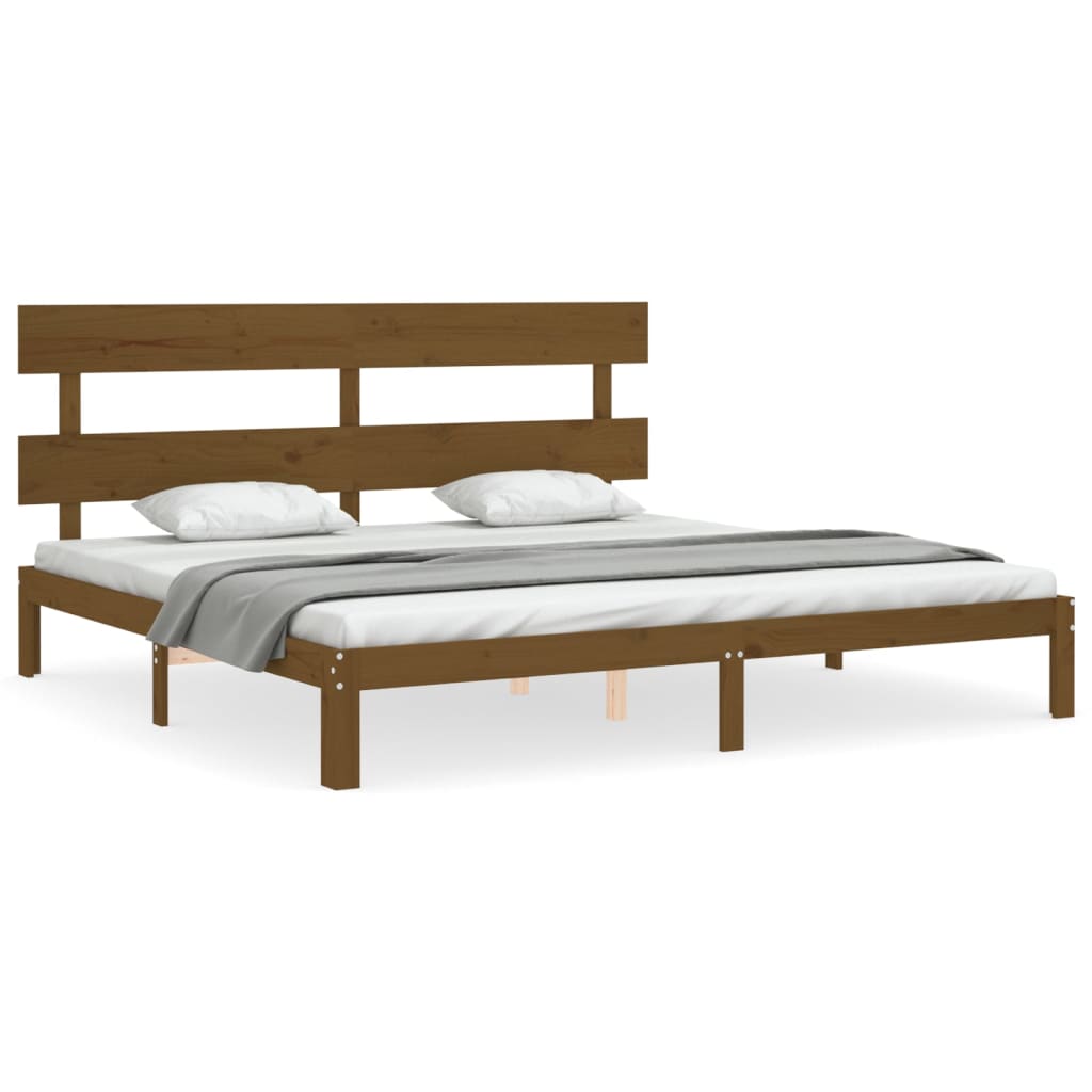 Okvir kreveta s uzglavljem boja meda 200x200cm od masivnog drva